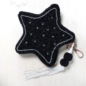 Black Star Glass Beaded Purse Bag Charm Western Southwestern Night Tassel New